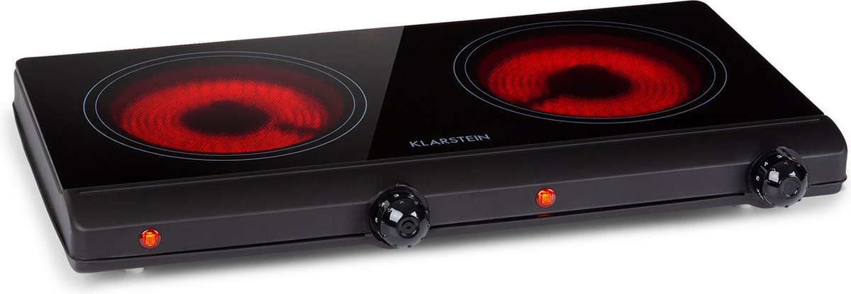 Klarstein Cookbuddy - Dubbele Kookplaat - 2400W - 2 Kookzones - 18Cm - Thermostaat-Draaiknop: 5 Standen - Glaskeramiek - Kleine Keuken Bij De Hand - Vrije Pannenkeuze - Energiezuinig Koken - Eenvoudige Reiniging - Mobiel En Precies - Zwart