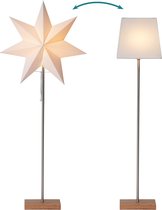 Star Trading vloerlamp met verwisselbare kap Moa vanStar Trading, 3D papieren ster kerst- of vierkante lampenkap in wit met voet van hout en metaal, decoratieve ster vloerlamp met kabelschakelaar, E14, hoogte: 82 cm