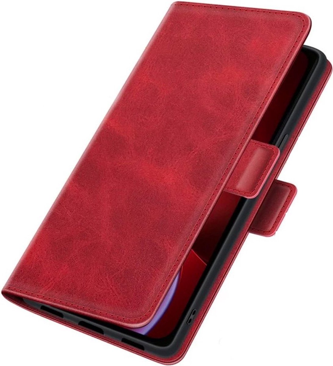 Mobiq - PU Lederen Wallet Hoesje met Sluiting iPhone 15 Pro - rood