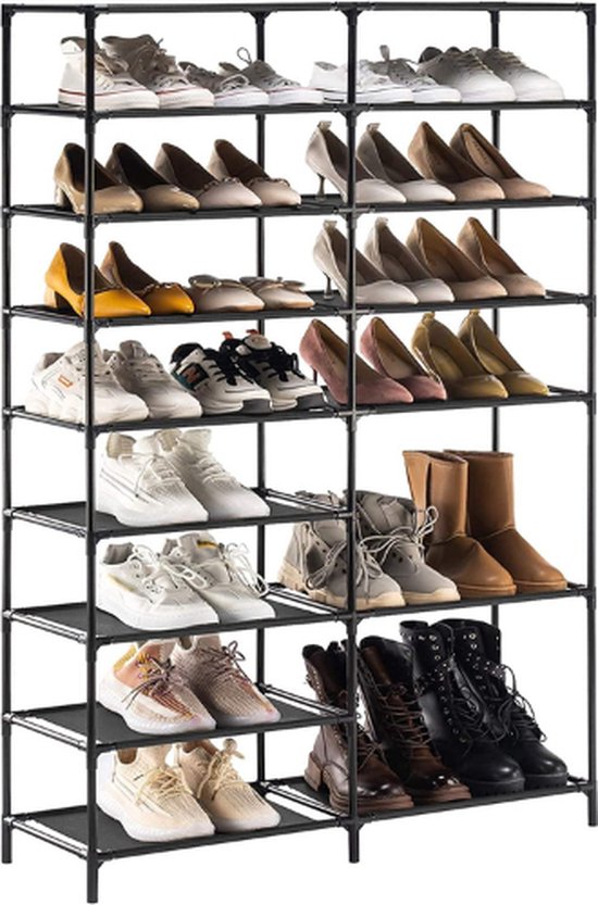 Étagère à chaussures avec 9 niveaux - jusqu'à 32 paires de Chaussures pour femmes - Organisateur de Chaussures pour femmes - Zwart