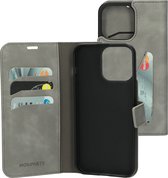 Mobiparts hoesje geschikt voor Apple iPhone 15 Pro Max - Wallet/Boekhoesje - Eco Leer - Magneet Sluiting - Opberg vakken - Grijs