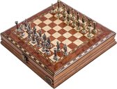 Handgemaakte houten schaakbord met opbergsysteem - Metalen Schaakstukken - Luxe uitgave - Schaakspel - Schaakset - Schaken - Chess - 25 x 25 cm