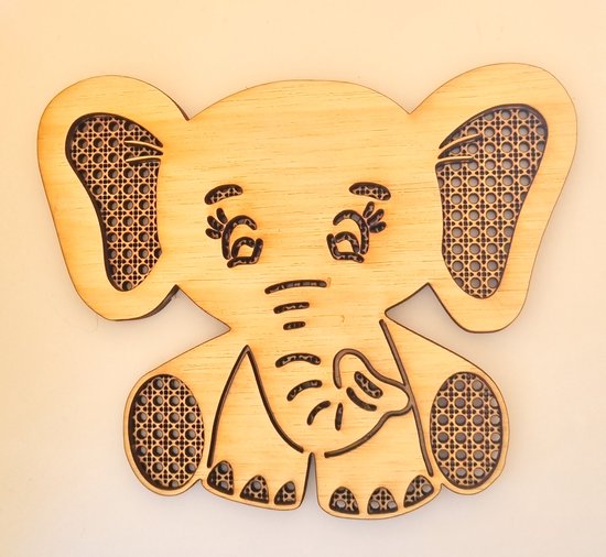 Décoration murale en bois éléphant en rotin pour chambre d'enfant