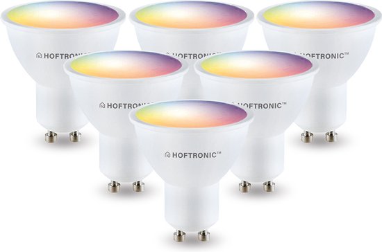 6x Hoftronic Smart - GU10 smart lamp - LED - Besturing via app - WiFi Bluetooth - Dimbaar - Slimme verlichting - 38° - 5.5 Watt - 345 lumen - 230V - 2700-6000K - RGBWW - 16.5 miljoen kleuren - Smart spotje - Compatibel met alle smart assistenten
