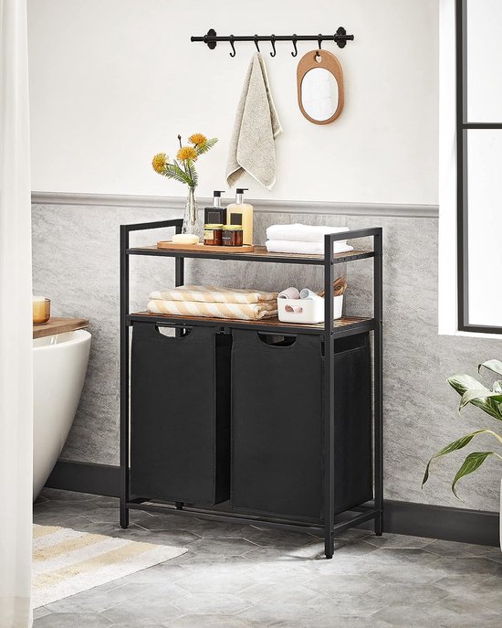 Panier à linge Furnstar avec 2 étagères - 46 L - 73×33×92cm - Marron