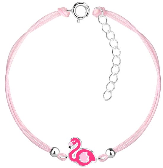 Joy|S - Zilveren flamingo bedel armband - vogel bedel sterling zilver 925 - roze koord - th78