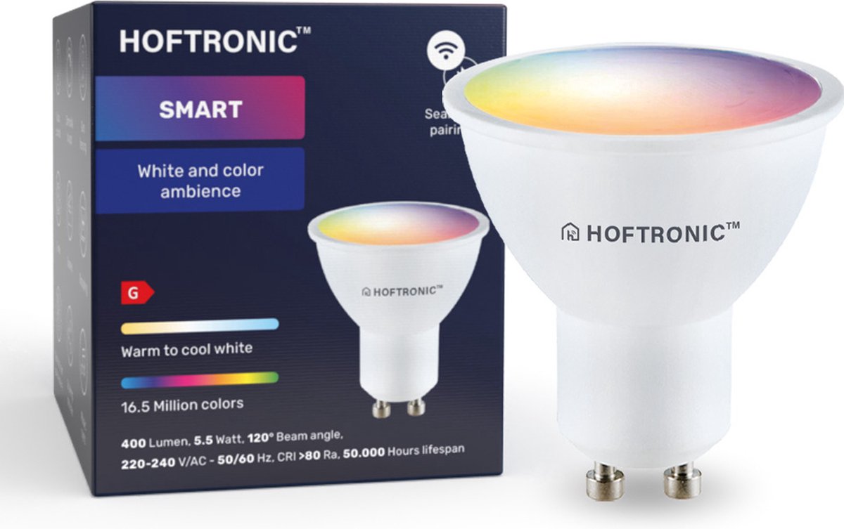 3x Hoftronic Smart - GU10 smart lamp - LED - Besturing via app - WiFi  Bluetooth 