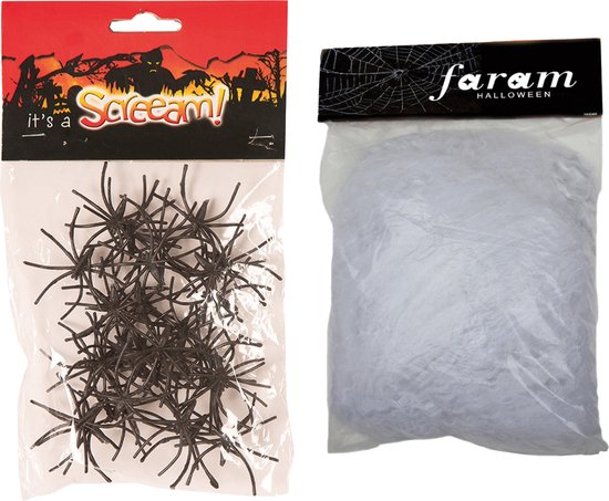 JOYSAL Halloween Spinnennet, 200 g, wit, outdoor spinnenwebdecoratie met 40 horrorzwarte spinnen, 1000 m², voor binnen, groot, spiderweb, griezelige decoratie, voor Halloween-decoraties