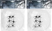 Boland Decoratie spinnenweb/spinrag met spinnen - 2x - 100 gram - wit - Halloween/horror thema versiering