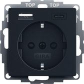 Gira Systeem 55 Wandcontactdoos RA met shutter en USB-voeding 2-voudig Zwart