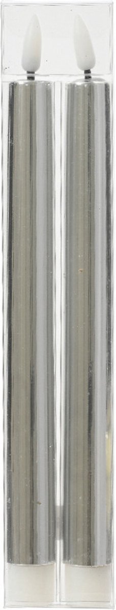 Lumineo LED dinerkaars- Zilver - 2 stuks - Flikkerende vlam - LED kaars met timer - Plastic kaars - Op batterij - 24 cm - Veilig & Duurzaam