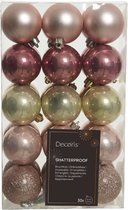 Boules de Noël Decoris - 30x - 6 cm - plastique - rose/champagne