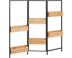Ruimteverdeler met plantenbak MCW-L32, bloembak ruimteverdeler, hout-staal 116x118cm ~ frame zwart, natuurlijke kleur