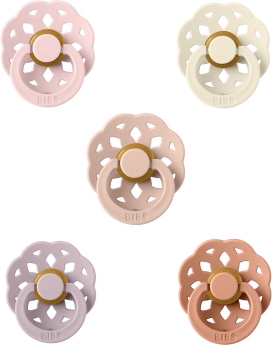 Goedkoopste BIBS Boheme Fopspeen set 5 stuks Blossom,Ivory,Blush,Fossil Grey en Peach 0-6 maanden maat 1