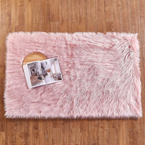 Kunstbont schapenvacht stijl tapijt (75 x 120 cm) faux fleece stoelhoes zitkussen zacht pluizig Shaggy tapijt voor slaapkamer, bankvloer (roze, 75 x 120 cm)