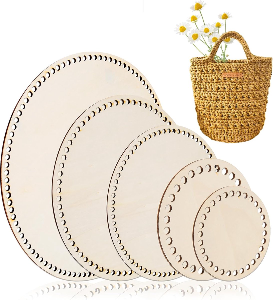 3 Bases En Bois Pour Panier Crochet - Fond Rond 14cm, Idéal DIY Sacs Et Rangement