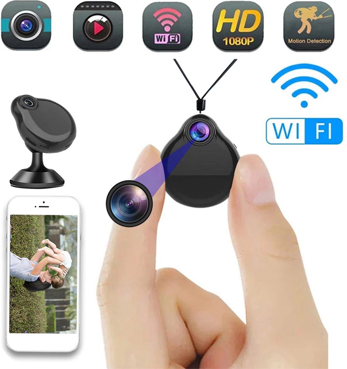 Mini Spy Camera - Draagbare Wifi Beveiliging Camera - 1080P - Ketting - Micro Camera - Voice en of Video Recorder - Nachtzicht en Bewegingsdetectie