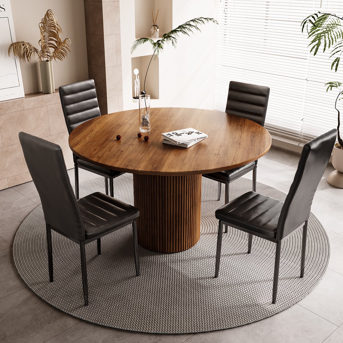 Bealife TB40C Stoelen Set voor 4 - Moderne Eetkamer Stoelen Set met PU Leer - Keuken Stoelen voor Kleine Ruimten, Huis Meubilair - 4 Persoons Eetkamer Stoelen Set voor Ontbijt Hoek, Restaurant, Bar, Woonkamer -41x39x96cm -Zwart
