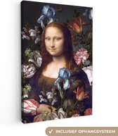 Canvas Schilderij Mona Lisa - Leonardo da Vinci - Bloemen - 60x90 cm - Wanddecoratie