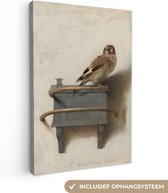 Canvas Schilderij - Het Puttertje - Oude Meester - 60x90 cm - Wanddecoratie - Hout Frame - Vogels - Woonkamer - Slaapkamer Decoratie - Accessoires