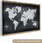 Canvas Wereldkaart - 60x40 - Wanddecoratie Wereldkaart - Schoolbord - Krijt
