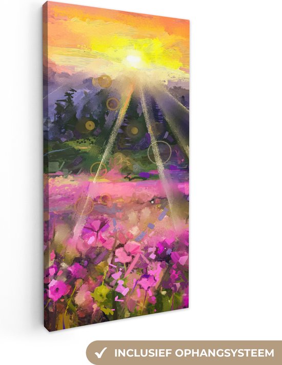 Toile - Peinture - Peinture à l'huile - Fleurs - Soleil - Nature - 40x80 cm - Peintures sur toile - Art Décoration murale