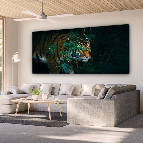 Canvas schilderij 160x80 cm - Wanddecoratie Tijger - Dieren - Jungle - Muurdecoratie woonkamer - Slaapkamer decoratie - Kamer accessoires - Schilderijen