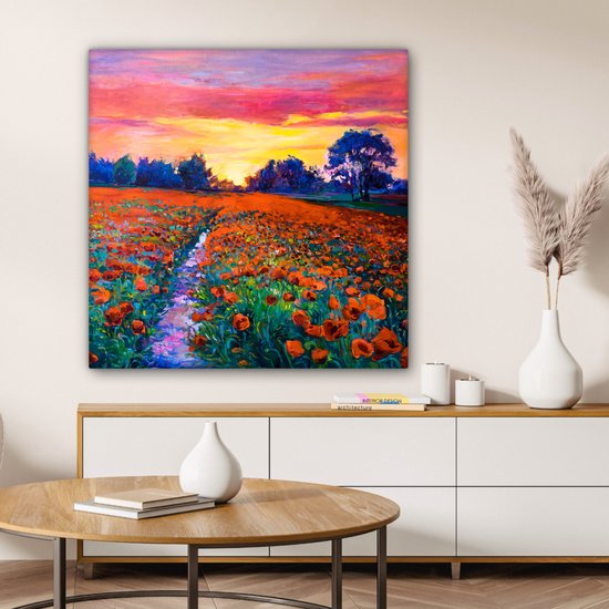 Toile - Peinture - Fleurs - Nature - Peinture à l'huile - 90x90 cm - Toile Nature - Toile Toile - Décoration murale