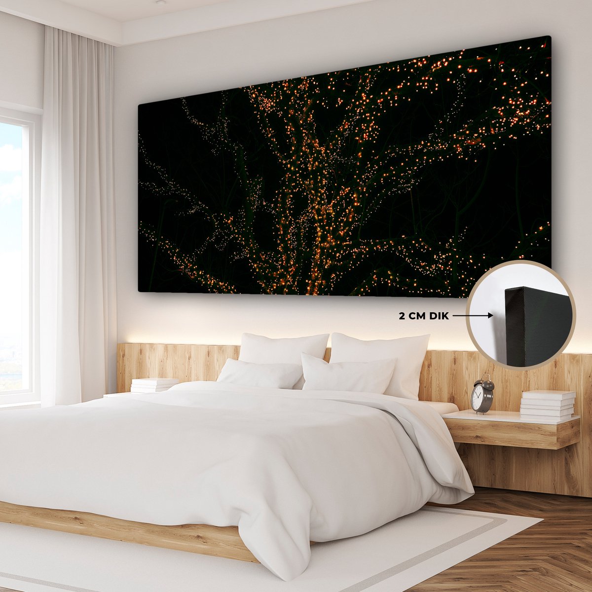 Canvas schilderij 160x80 cm - Wanddecoratie Takken - Verlichting - Zwart - Muurdecoratie w
