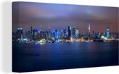 Canvas Schilderij New York - Skyline - Nacht - 40x20 cm - Wanddecoratie