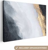 Canvas Schilderij Abstract - Verf - Goud - Zwart - Marmer - 90x60 cm - Wanddecoratie