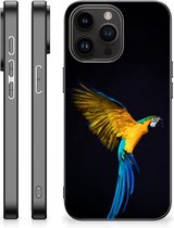 Bumper Hoesje Geschikt voor iPhone 15 Pro Max GSM Hoesje met Zwarte rand Papegaai