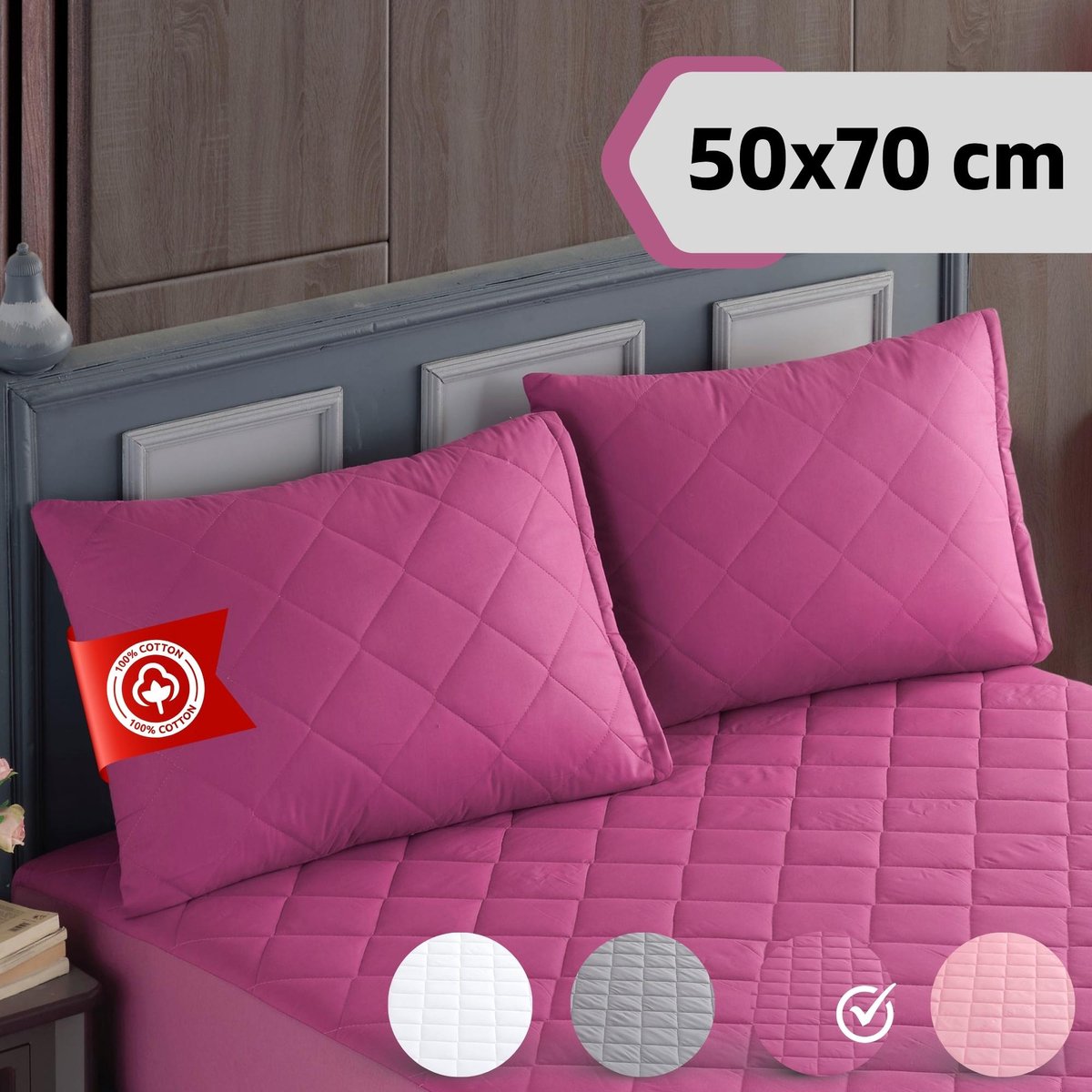 Tavas Paris Kussenbeschermer Waterdicht 2 stuks Lila Kussenbeschermers 50 x 70 cm 100% Katoen molton kussensloop Kussen Beschermer Kussenbeschermers Met rits Waterproof kussen molton Kussenslopen