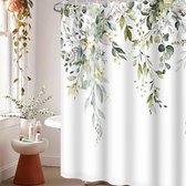 Groot eucalyptus douchegordijn, aquarel blad plant met bloemen badkamergordijnen, waterdicht, schimmelbestendig polyester, wasbaar douchegordijn (180 x 180 cm)