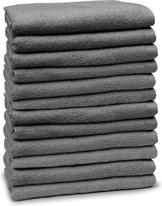 Eleganzzz Badlaken 100% Katoen 70x140cm - dark grey - Set van 12 stuks