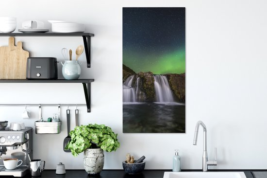 Tableau sur Toile Aurores Boréales - Cascade - Islande - 40x80 cm - Décoration murale