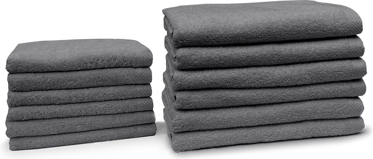 Eleganzzz Handdoeken Set - Set van 12 - 6x Handdoek 50x100cm - 6x Badhanddoek 70x140cm - Badlakens - Handdoeken - 420 gr/m2 - 100% Katoen - dark grey