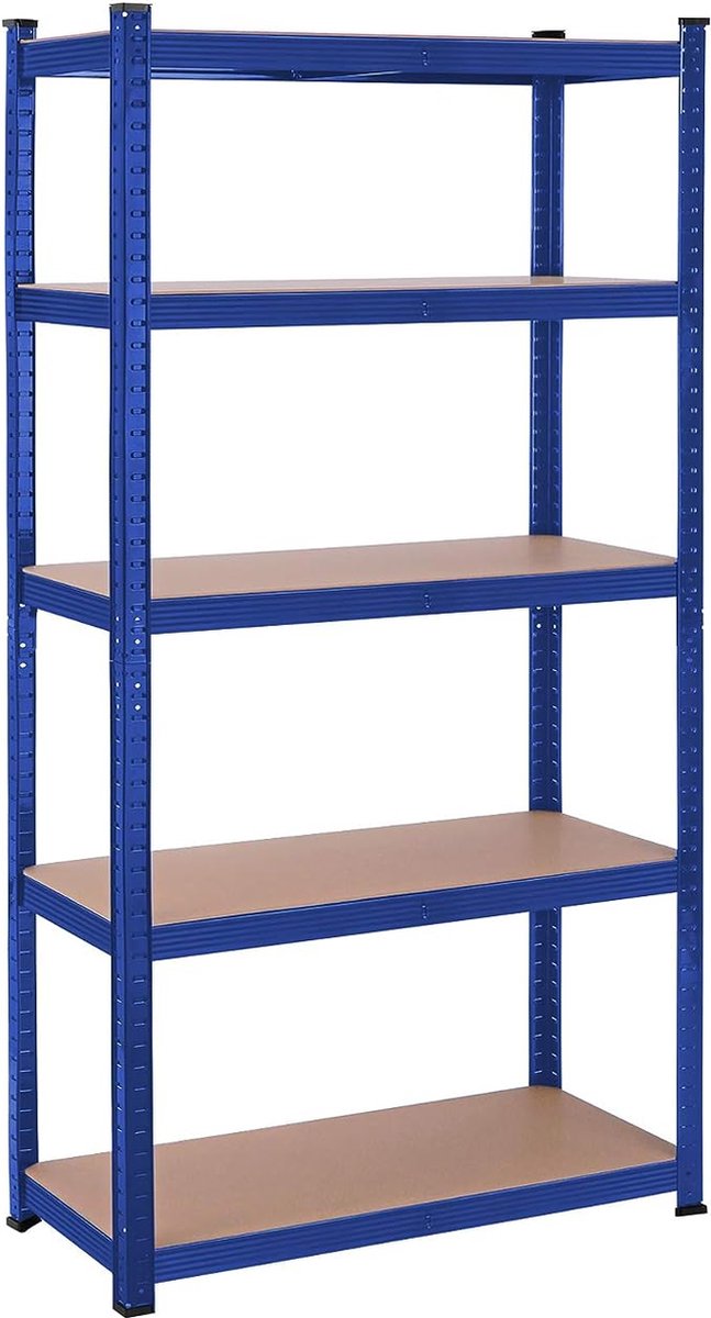 FurnStar - Opbergrek - 5 Planken - Monteren zonder schroeven - 875 kg - 180x90x40cm - Blauw