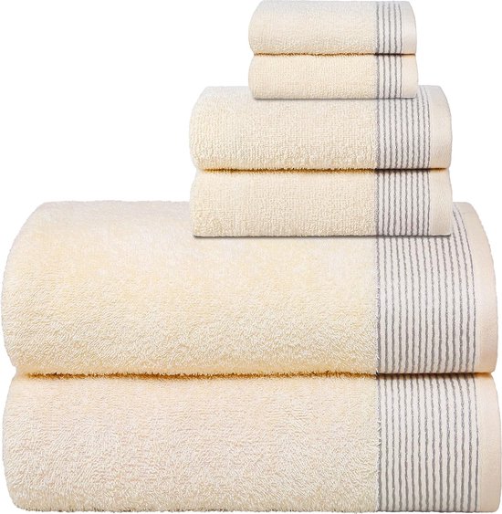 Zachte katoenen handdoekenset van 6 stuks, inclusief 2 extra grote badhanddoeken 70x140cm, 2 handdoeken 40x60cm en 2 wasruimtes 30x30cm, ivoor