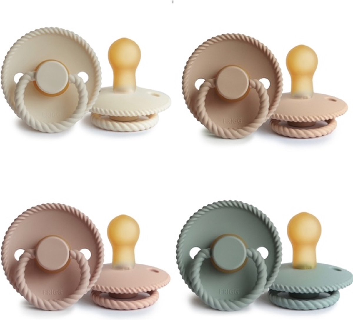 Goedkoopste FRIGG ROPE Fopspeen set 4 stuks Cream,Blush,Croissant en Sage 6-18 maand