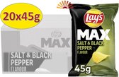 Lays chips Max salt & black pepper 45g - displaydoos 20 zakjes - peper en zout chips - 45g versie !!