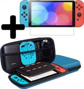 Hoes Geschikt voor Nintendo Switch Case Hoesje Polsbandje Met Screenprotector - Bescherm Hoes Geschikt voor Nintendo Switch Hoes Hard Cover - Blauw