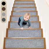 Trapmatten, 76 x 20 cm, 15 stuks, antislip traptreden voor houten treden, trapbescherming, traptapijt voor binnen, voor kinderen, ouderen en honden, lichtgrijs