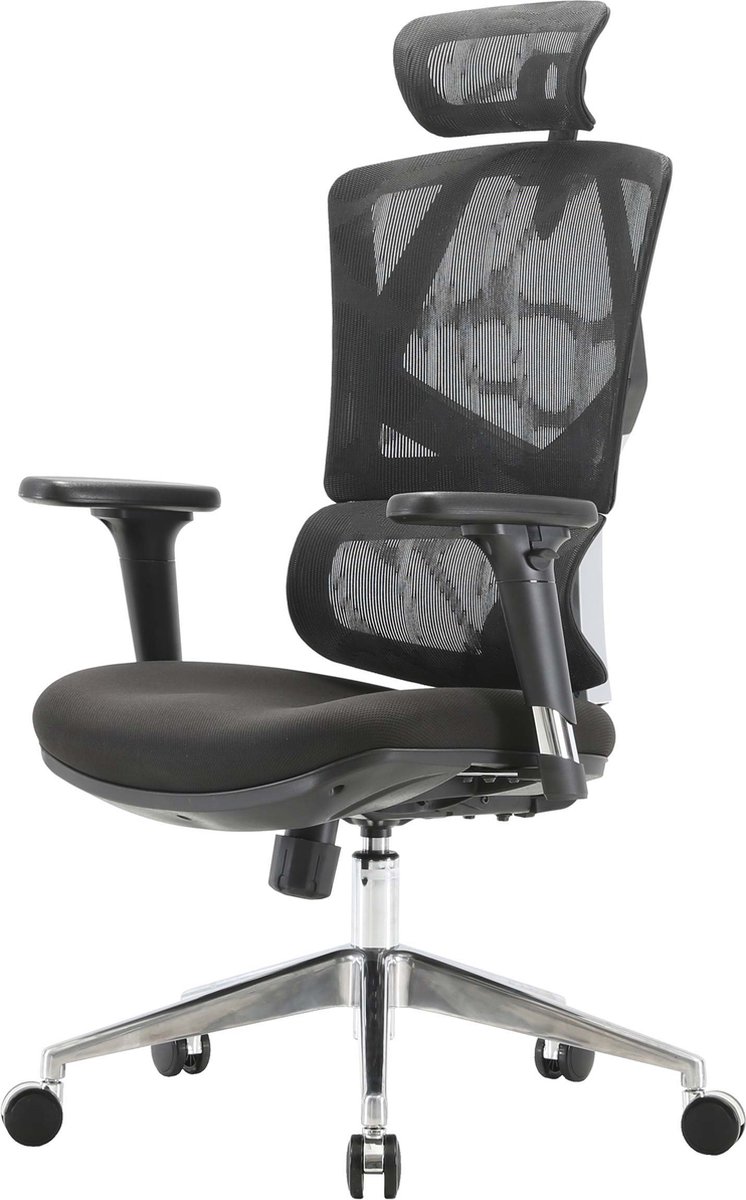 MCW Bureaustoel MCW-J89, bureaustoel ergonomisch, lendensteun hoge rugleuning 3D armleuningen ~ zwart gestoffeerd