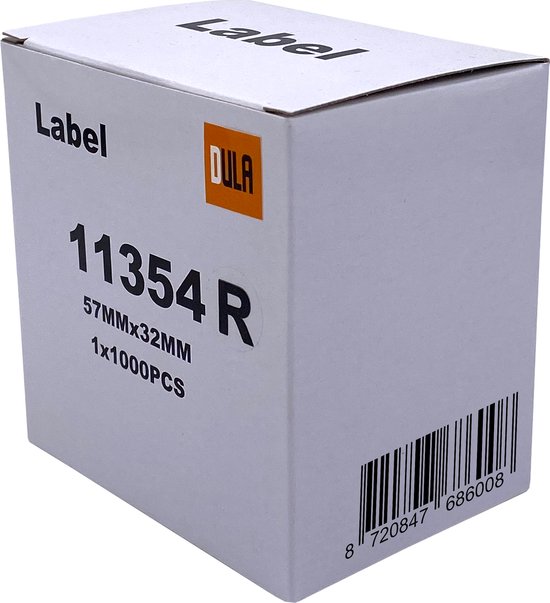 Doos met DULA etiketten, model 11354 R, 57x32mm, 1x1000PCS.