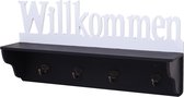 Wandkapstok MCW-D41 Welkom, kapstok plank, 4 haken solide 30x60x13cm ~ zwart/wit