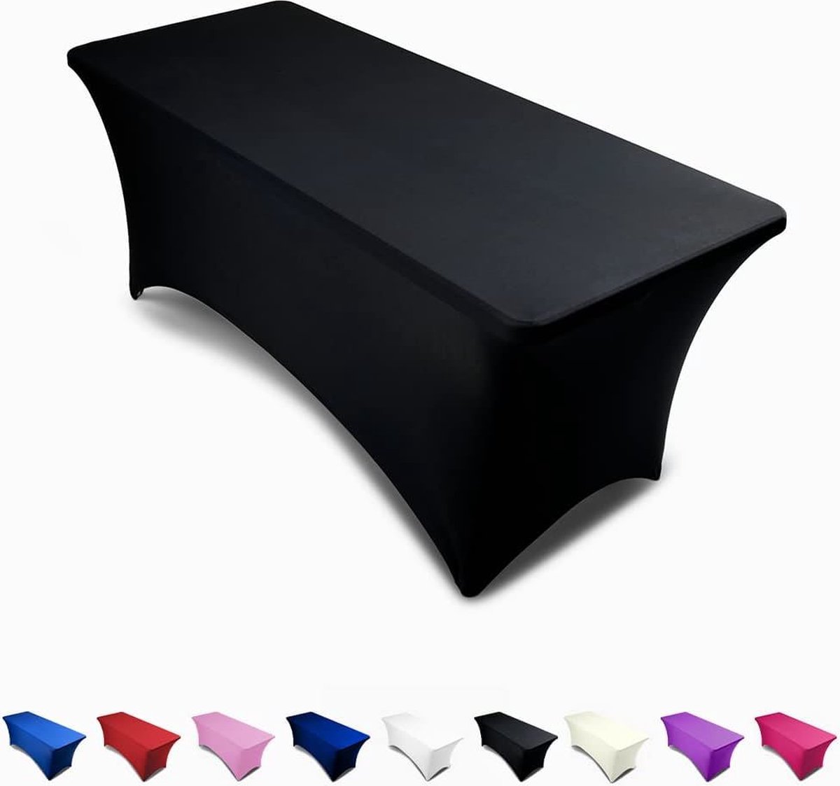 Rekbaar tafelkleed, 182,9 cm, van elastaan, nauwe pasvorm voor rechthoekige tafels, voor DJ's, beurzen, zwart