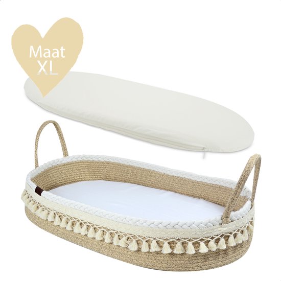 Muuzey MozaMand - Mozesmand - Verschoonmand XL - Incl. Extra comfortabel Matras en Matrashoes - Aankleedkussen - Luxe Verschoonmand - Verschoonkussen - Changing Basket - Handgemaakt - Ibiza stijl