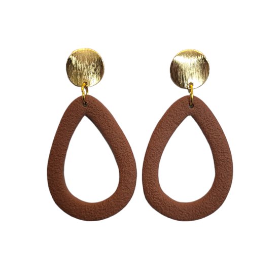 VILLA COCO Drop Hazelnut - Handgemaakt aux Pays-Bas - Argile polymère - Grandes boucles d'oreilles - Boucles d'oreilles Statement - Marron