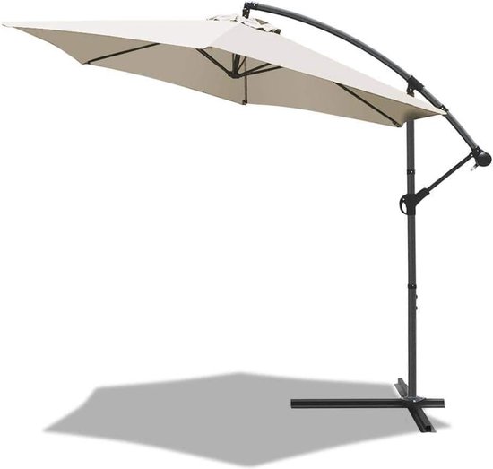 parasol, 3 m, zeshoekig, vrijdragende parasol met anti-retour zwengel, kantelbare parasol, canvas 180 gr/m2 met UV bescherming, hoogte 235 cm, 6 stalen baleinen, inclusief beschermhoes, beige